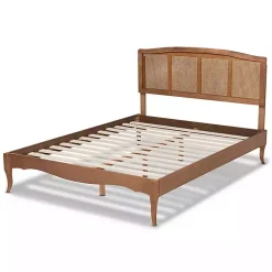 Kirklands Home Beds & Headboards|Walnut Wood and Rattan King Bed Frame Brown