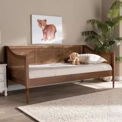 Kirklands Home Beds & Headboards|Walnut Wood and Rattan Twin Daybed Brown
