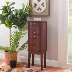 Kirklands Home Dressers & Chests|Walnut Wood 6-Drawer Maddie Jewelry Armoire Brown