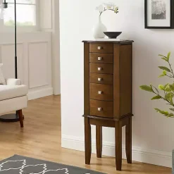 Kirklands Home Dressers & Chests|Walnut Wood 5-Drawer Zinnia Jewelry Armoire Brown