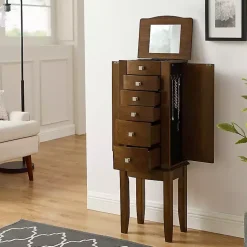 Kirklands Home Dressers & Chests|Walnut Wood 5-Drawer Zinnia Jewelry Armoire Brown