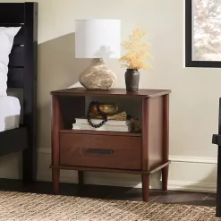Kirklands Home Nightstands|Walnut Wood Spindle Leg Nightstand Brown