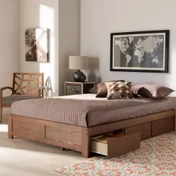 Kirklands Home Beds & Headboards|Walnut Wooden 3-Drawer Platform Bed Brown