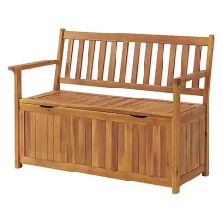 Kirklands Home Outdoor Seating|Warm Acacia Wood Slatted Outdoor Storage Bench Brown