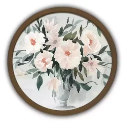 Kirklands Home Framed Art|Watercolor Bouquet Round Brown Framed Art Print