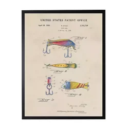 Kirklands Home Framed Art|Watercolor Fish and Lure Patent Framed Art Print Multi