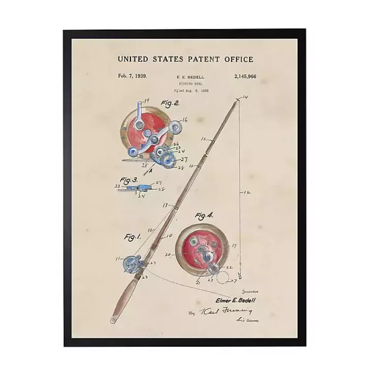 Kirklands Home Framed Art|Watercolor Fishing Rod Patent Framed Art Print