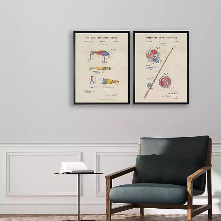 Kirklands Home Framed Art|Watercolor Fishing Rod Patent Framed Art Print