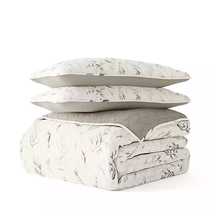 Kirklands Home Quilts|Watercolor Leaves Reversible 3-pc. King Quilt Set