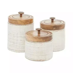 Weathered Ivory Jars with Wooden Lids, Set of 3 Decorative Bowls & Jars