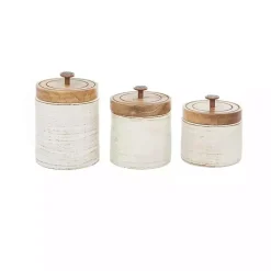 Weathered Ivory Jars with Wooden Lids, Set of 3 Decorative Bowls & Jars