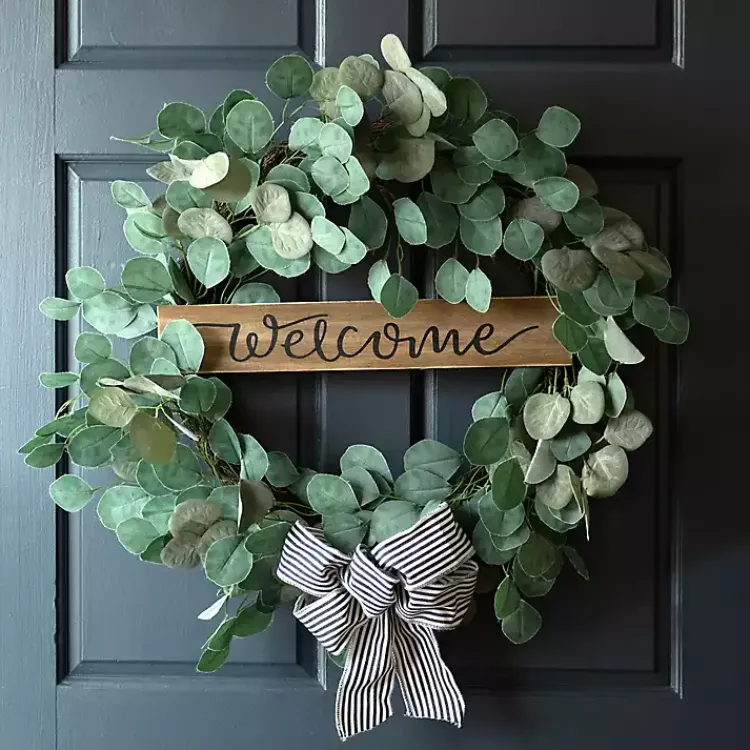 Welcome Bow Eucalyptus Wreath, 24 in. Wreaths