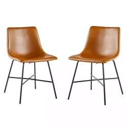 Kirklands Home Dining Chairs|Whiskey Faux Leather Scoop Dining Chairs, Set of 2 Brown
