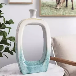 Clearance White & Turquoise Ceramic Cut-Out Vase, 18 in. Vases