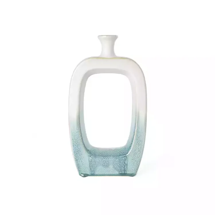 Best White & Turquoise Ceramic Cut-Out Vase, 14 in. Vases