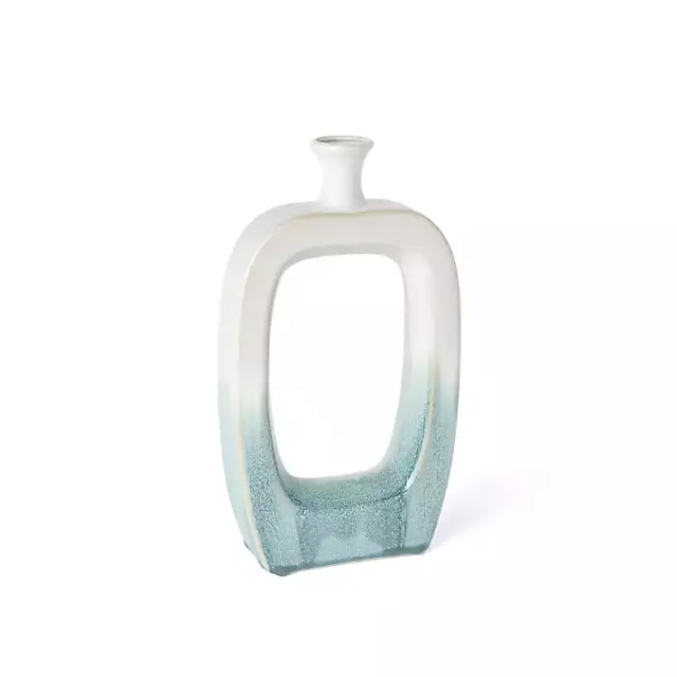 Best White & Turquoise Ceramic Cut-Out Vase, 14 in. Vases