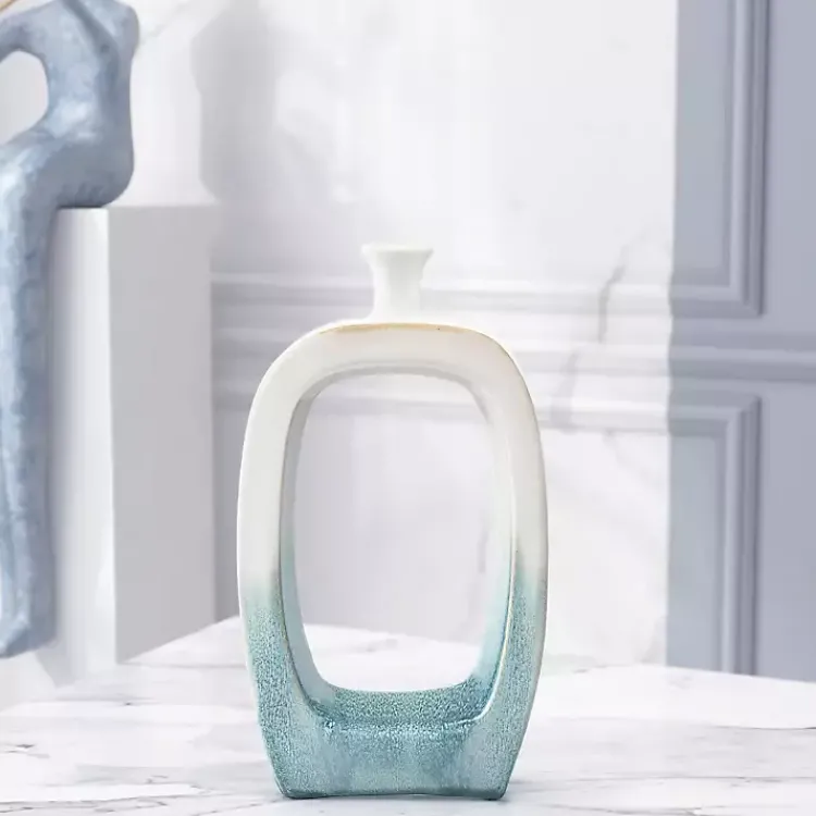Best White & Turquoise Ceramic Cut-Out Vase, 14 in. Vases
