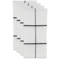 Kirklands Home Table Linens|White and Black Plaid Cotton Napkins, Set of 4