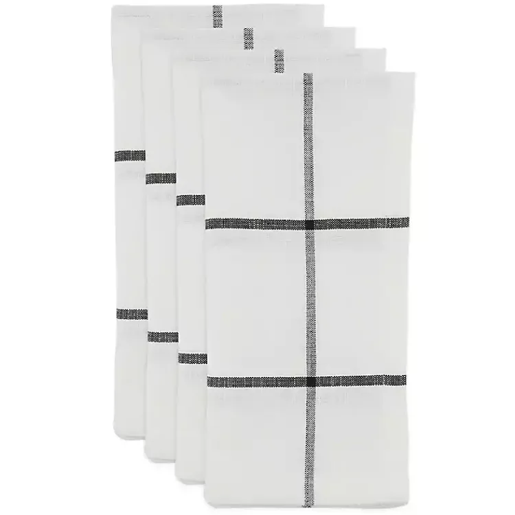 Kirklands Home Table Linens|White and Black Plaid Cotton Napkins, Set of 4