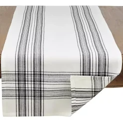 Kirklands Home Table Linens|White and Black Plaid Cotton Table Runner