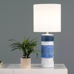 Kirklands Home Table Lamps|and Blue Large Stripe Table Lamp White
