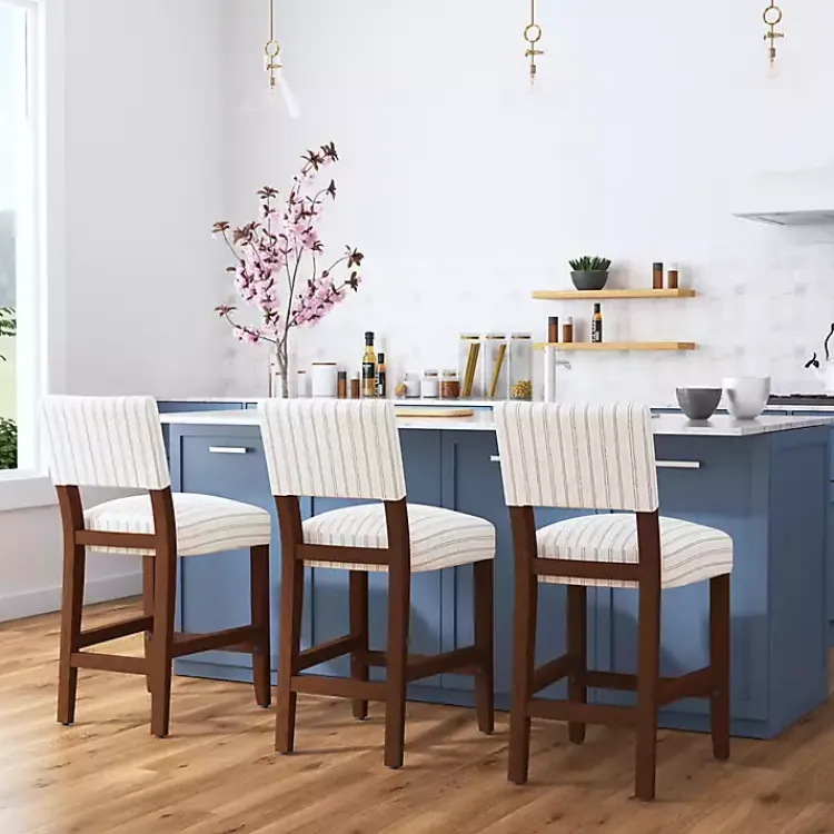 Kirklands Home Bar Stools & Counter Height Stools|White and Blue Striped Dark Walnut Counter Stool