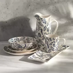 Kirklands Home Dinnerware|White and Blue Vines Salad Plates, Set of 4