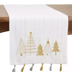Online White and Gold Christmas Tree Table Runner Christmas Dining & Entertaining