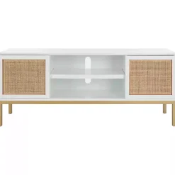 Kirklands Home Tv Stands & Media Consoles|and Gold Rattan Media Cabinet White