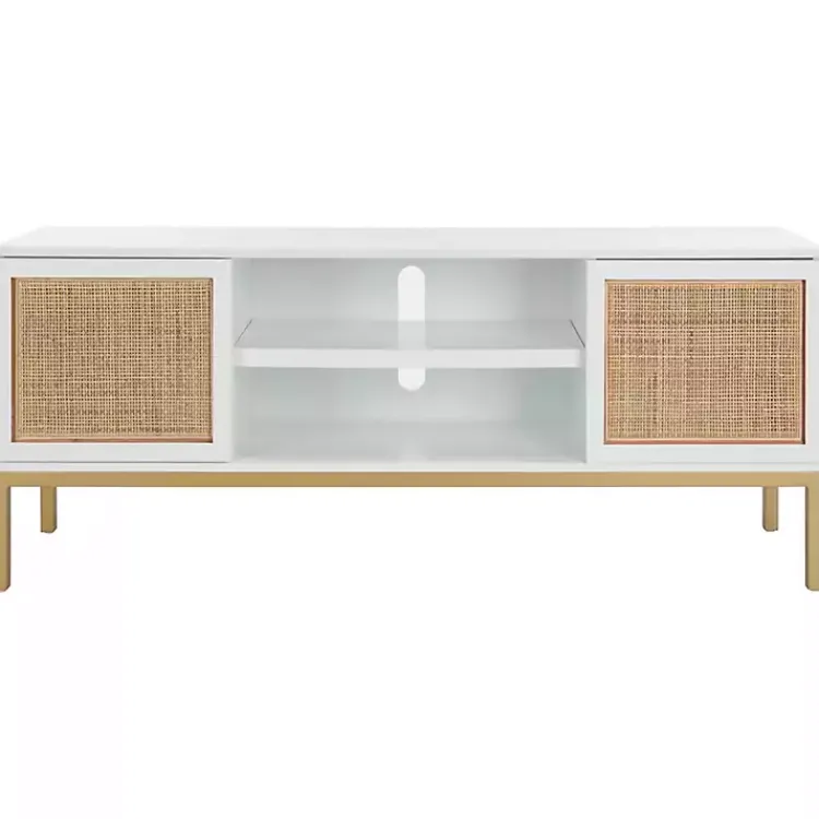 Kirklands Home Tv Stands & Media Consoles|and Gold Rattan Media Cabinet White