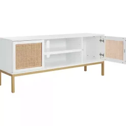 Kirklands Home Tv Stands & Media Consoles|and Gold Rattan Media Cabinet White