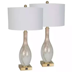 Kirklands Home Table Lamps|and Gold Swirl Glass Table Lamps, Set of 2 White