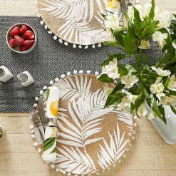 Kirklands Home Table Linens|White and Natural Fern Round Placemats, Set of 6