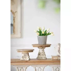 Outlet White and Natural Round Plate Stand Decorative Trays