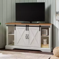 Kirklands Home Tv Stands & Media Consoles|and Natural Sliding Barn Door TV Stand White