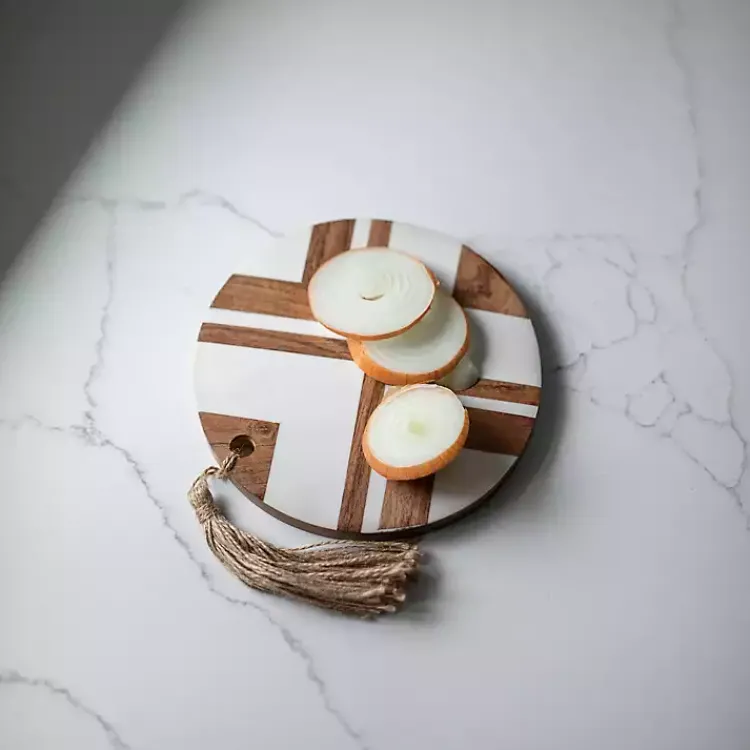 Kirklands Home Serving & Entertaining|White and Natural Wood Geometric Cutting Board