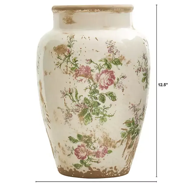Sale White and Pink Floral Ceramic Vase Vases