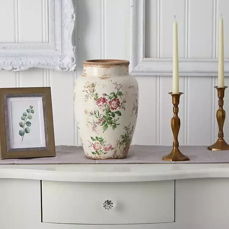 Sale White and Pink Floral Ceramic Vase Vases