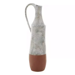 New White and Rust Brown Ceramic Vase, 23 in. Vases