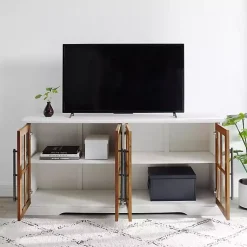 Kirklands Home Tv Stands & Media Consoles|and Rustic Oak Glass Door TV Stand White