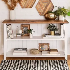 Kirklands Home Console Tables|White and Rustic Oak Wood Farmhouse Console Table