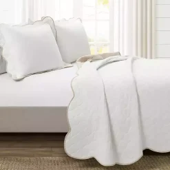 Kirklands Home Quilts|White and Tan Scallop 3-pc. Full/Queen Quilt Set