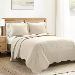 Kirklands Home Quilts|White and Tan Scallop 3-pc. King Quilt Set