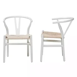Kirklands Home Dining Chairs|and Tan Wishbone Dining Chairs, Set of 2 White