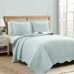 Kirklands Home Quilts|White and Teal Scallop 3-pc. Full/Queen Quilt Set