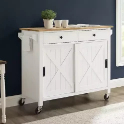 Kirklands Home Kitchen Islands & Bar Carts|Barn Door Kitchen Cart White