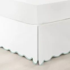 Kirklands Home Bedding Essentials|White Blue Scalloped Coastal Queen Bed Skirt