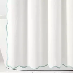 Kirklands Home Shower Curtains|White Blue Scalloped Coastal Shower Curtain