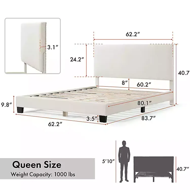 Kirklands Home Beds & Headboards|Boucle Karson Queen Platform Bed White