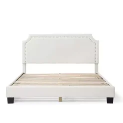 Kirklands Home Beds & Headboards|Boucle Scalloped Corey Queen Platform Bed White